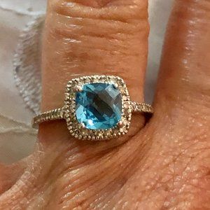 Blue Topaz Sold 10K White Gold Diamond Ring